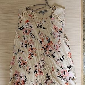 Daniel Rainn Cream Floral Lace-Trim Tank with Pink & Coral Blooms